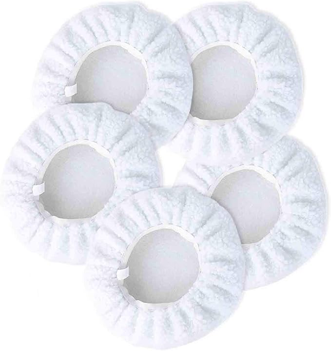 ZYTC Car Polishing Waxing Sleeve Woolen Polisher Pad Bonnet Microfiber Waxer Pad Soft Pack of 5 (Wool White, 7"-8")