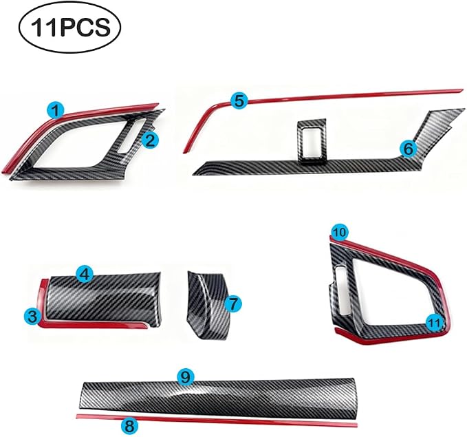 TKREENO Fit for Honda 10th Gen Civic 2016 2017 2018 2019 2020 2021 Accessories Carbon Fiber Color Car Interior Center Console Dashboard Stripe Panel Cover Air Vent Frame Trims Sticker