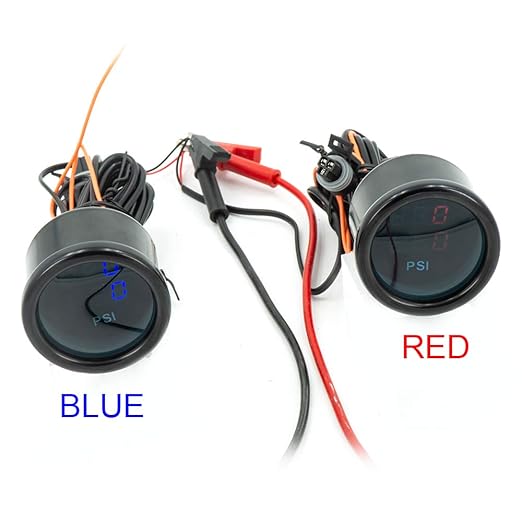 Dual Display Air Suspension Gauge Air Ride Air Pressure Gauge 2Inch 0-220PSI with 2Pcs 1/8NPT Sensors and 16.5ft Sensor Cable LCD Red
