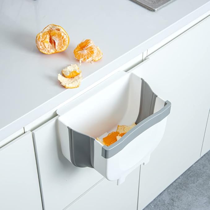 Restaurantware RW Base 10 x 7.2 x 7.3 Inch Foldable Trash Bin 1 Collapsible Mini Trash Can - Mountable U-Shaped Slot Gray Plastic Trash Can Detachable Retainer Plate With Fixed Feet