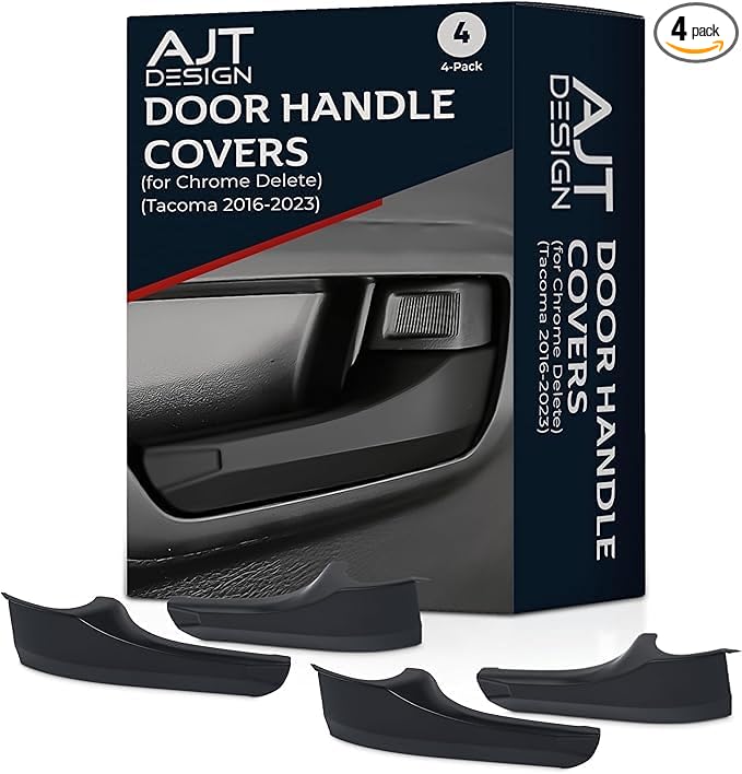 AJT DESIGN Car Door Handle Cover Compatible with Toyota Tacoma (2016-2023) | ABS Plastic Interior Trim, Chrome Delete Tacoma Door Handle Cover | Made in USA, Pack of 4 (Front & Back) - Black