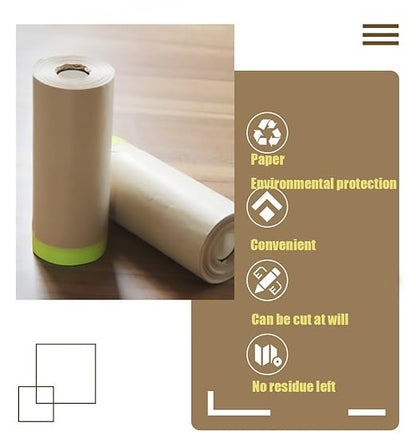 Masking Paper, Paint Masking Paper with Adhesive,20 Inch x 50 Feet Painters Paper Roll, Tape and Drape Painters Paper, for Auto Body Masking, Wall Covering and Paint Masking (20 inch x 50feet, 1)…