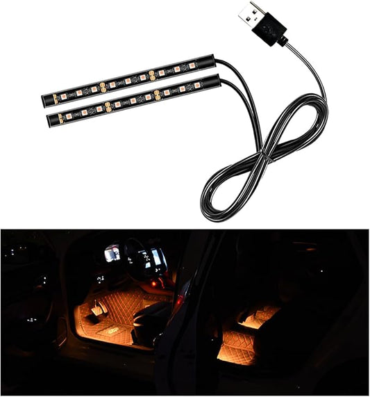 Car LED Strip Light, 24 LEDs RGB Neon Interior Atmosphere Lights, 12V Under Dash Ambient Night Light, USB Port Auto Interior Decorative Lamp, Universal Car Accessories (Orange-Yellow)