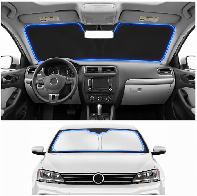 Custom Fit Windshield Sun Shade for Volkswagen VW Jetta 2011-2018 | Custom Fit Windshield Cover, Blocks UV Rays, Double-Layer Heat Shield, Durable Frame, Easy Fold & Storage