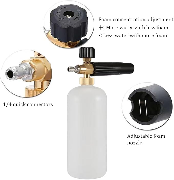 Foam Cannon, 1L Adjustable Snow Foam Lance with 1/4 Inch Quick Connector Power Washer Foam Cannon for Pressure Washer