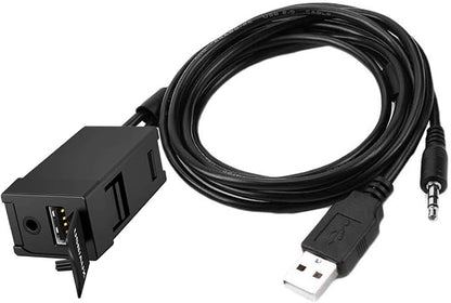 USB AUX Flush Mount - Car Dashboard Panel Jack Extension Cable Compatible with Toyota, 3.5mm & USB AUX Extension Mount Socket(Size: 1.29 X 0.86 X 2 inches)