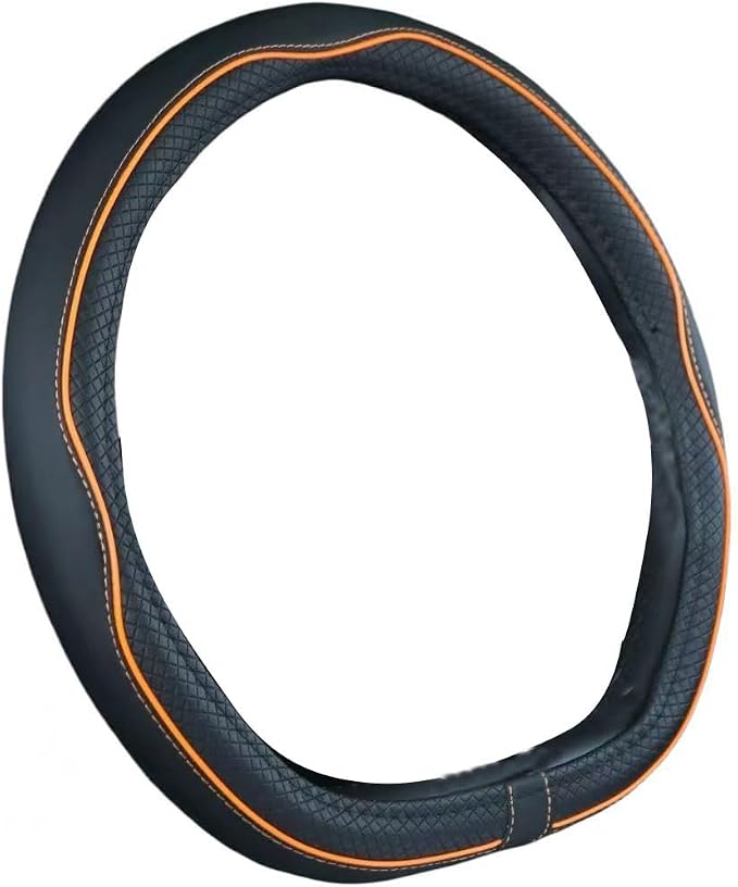 Mayco Bell Flat Bottom Steering Wheel Cover Anti-Slip,Safety,Soft,Breathable,Durable,Full Surround,Comfortable Grip Microfiber Leather (D Shape, Black Orange)