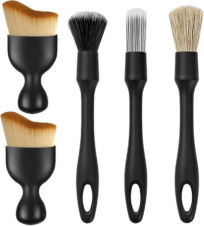 5PCS Car Detailing Brush Kit, Ultra Soft Boars Vehicle Detailing Duster Brush Set for Exterior Interior, Multi-Use Automotive Interior Dusting Cleaning Kit, Universal for Vehicles