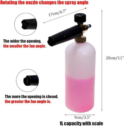 Foam Cannon, 1L Adjustable Snow Foam Lance with 1/4 Inch Quick Connector Power Washer Foam Cannon for Pressure Washer