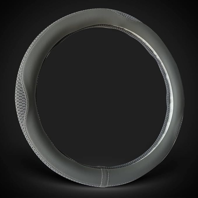 LKWLIKEI Car Steering Wheel Cover, Universal 15 inch, The Latest Microfiber Leather Breathable Technology Fabric, Non-Slip, Comfortable, Warm in Winter and Cool in Summer, Grey