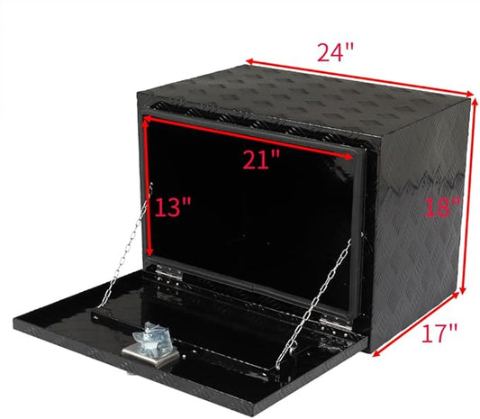 24“L x 17" W x 18" H Aluminum Underbody Truck Toolbox with Lock | Waterproof Square Truck Storage Organizer Chest for Pick Up Truck Bed, RV Trailer,Black,Tool Box with Lock