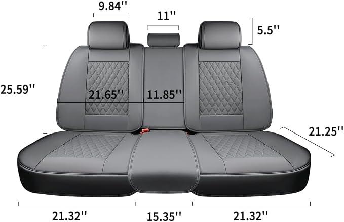 Coverado Car Seat Covers Full Set, Automotive Front and Rear Seat Covers with Backrest, Nappa Leather Car Seat Protectors Waterproof, Universal for Most Vehicles,Gray