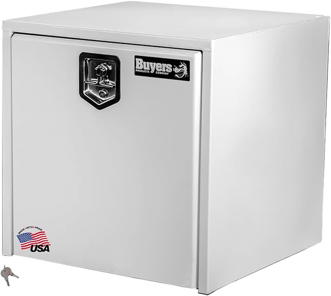 Buyers Products 1704400 White Steel Underbody Truck Tool Box, 24 x 24 x 24, Made in USA, 14 Ga Steel, Locking Stainless Latch, Weather-Resistant, Powder-Coated, Secure Storage for Work Trucks