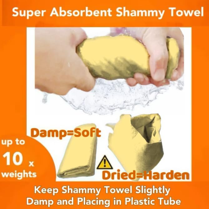 Premium Shammy Cloth for Car Drying - 1pk(26”x17”) - Super Absorbent Synthetic Chamois Towels for Car - Reusable Car Drying Shammy - Scratch-Free Car Drying Towel(Yellow)