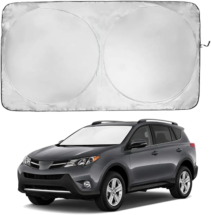 Windshield Sun Shade | Compatible for Toyota RAV4 (2013-2018) | Certified 99.87% UVB & 99.02% UVA Car Sun Shade. Award Winning Sunshade - Patented Technology | Car Shades by Kinder Fluff
