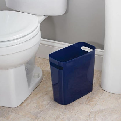 mDesign Plastic Small Trash Can, 1.5 Gallon/5.7-Liter Wastebasket, Narrow Garbage Bin with Handles for Bathroom, Laundry, Home Office - Holds Waste, Recycling, 10" High, Aura Collection, Navy Blue