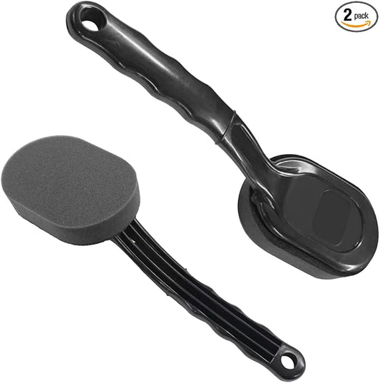 Tire Shine Applicator Brush, High-Density Sponge Tire Dressing Applicator Pad with Curved Long Handle, Multipurpose Detachable Car Detailing Cleaning Accessories (2PCS)