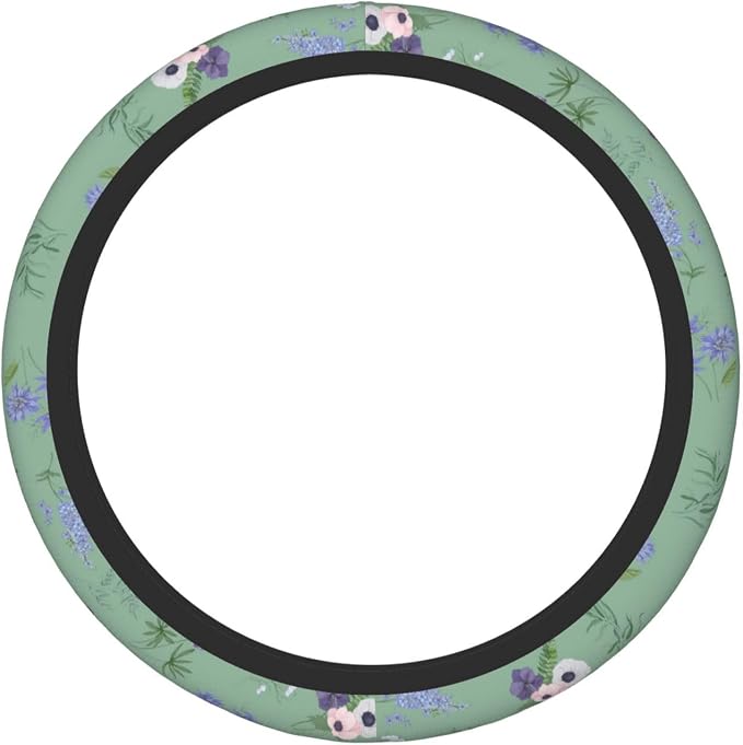 Sage Green Floral Plant Car Steering Wheel Cover