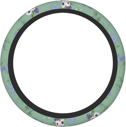 Sage Green Floral Plant Car Steering Wheel Cover