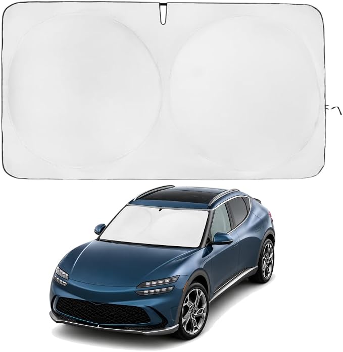 Windshield Sun Shade | Compatible for Genesis GV60 2023-Present | Certified 99.87% UVB & 99.02% UVA Car Sun Shade. Award Winning Sunshade - Patented Technology | Car Shades by Kinder Fluff