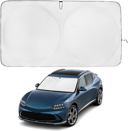 Windshield Sun Shade | Compatible for Genesis GV60 2023-Present | Certified 99.87% UVB & 99.02% UVA Car Sun Shade. Award Winning Sunshade - Patented Technology | Car Shades by Kinder Fluff