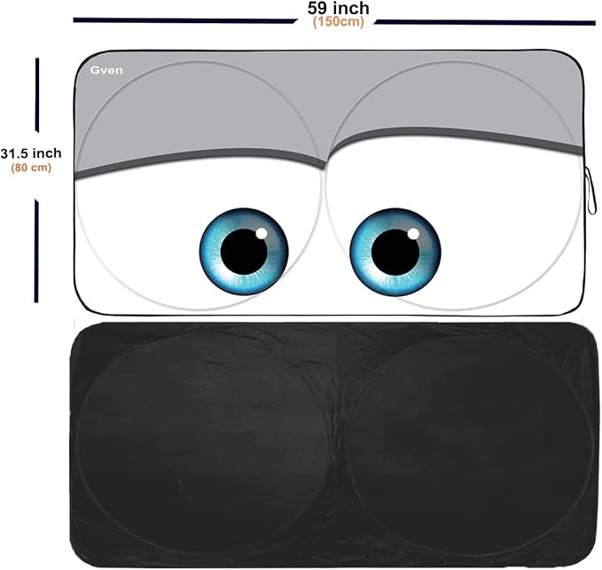 Gven Windshield Sun Shade Universal Fit for Car Window Sunshades Cover Automotive Interior Sun Protector Accessories for Compact& Midsize Sedan,Com& Subcompact SUV,Small Pickup,Wagon(Eyes-Grey, S)