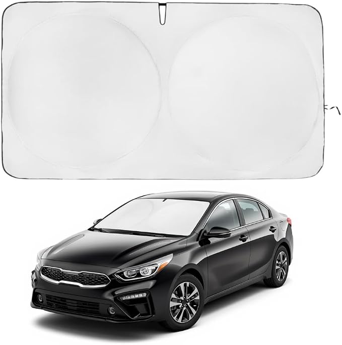 Windshield Sun Shade | Compatible for Kia Forte 2019-2024 | Certified 99.87% UVB & 99.02% UVA Car Sun Shade. Award Winning Sunshade - Patented Technology | Car Shades by Kinder Fluff