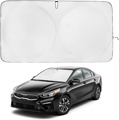 Windshield Sun Shade | Compatible for Kia Forte 2019-2024 | Certified 99.87% UVB & 99.02% UVA Car Sun Shade. Award Winning Sunshade - Patented Technology | Car Shades by Kinder Fluff