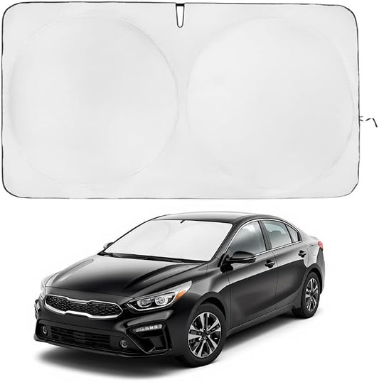 Windshield Sun Shade | Compatible for Kia Forte 2019-2024 | Certified 99.87% UVB & 99.02% UVA Car Sun Shade. Award Winning Sunshade - Patented Technology | Car Shades by Kinder Fluff