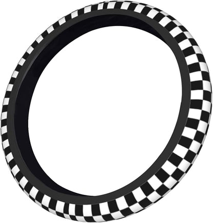 Checkerboard Steering Wheel Cover, Black and White Anti-Slip Universal Car Steering Wheel Cover, Checkerboard Race Soft Breathable Neoprene 15 Inch Car Accessories Case fit for Cars Auto SUVs