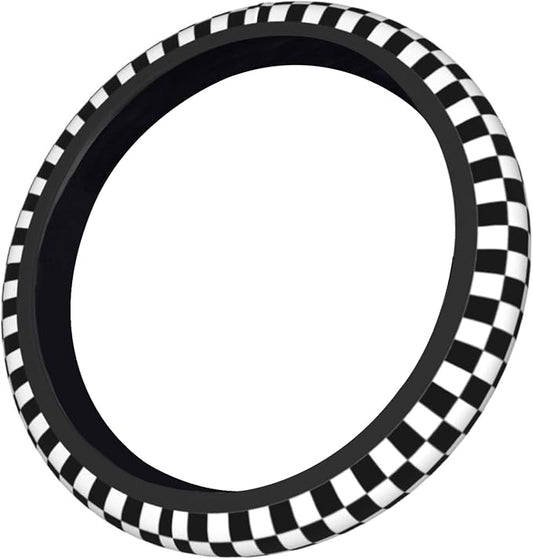 Checkerboard Steering Wheel Cover, Black and White Anti-Slip Universal Car Steering Wheel Cover, Checkerboard Race Soft Breathable Neoprene 15 Inch Car Accessories Case fit for Cars Auto SUVs