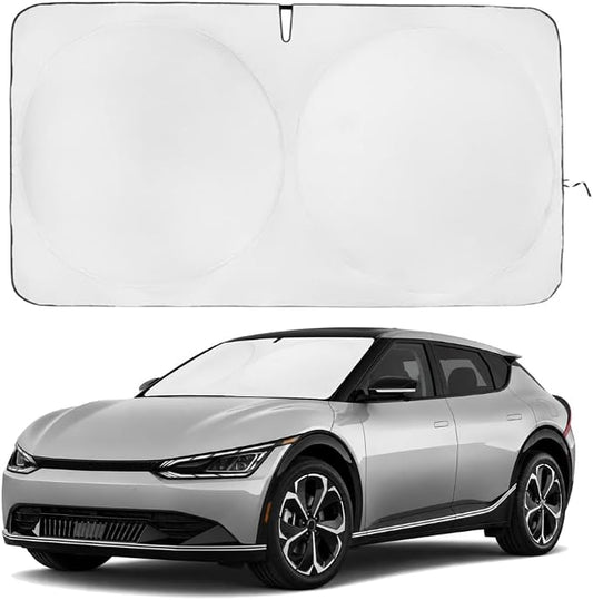 Windshield Sun Shade | Compatible for Kia EV6 2022-Present | Certified 99.87% UVB & 99.02% UVA Car Sun Shade. Award Winning Sunshade - Patented Technology | Car Shades by Kinder Fluff