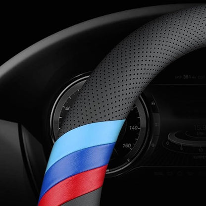 HAOTULE Nappa Leather Slim Stylish Steering Wheel Cover for BMW Steering Wheel Cover Interior Conversion (Black)