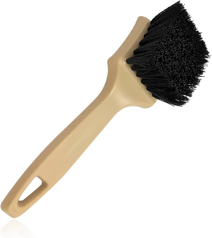 Car Carpet Cleaning Brush, 8.5-Inch Tire Cleaner Scrub Brushes with Stiff Bristles, Wheel Hub Scrub Brush Exterior Washing Supplies for Sedan SUV Truck, Car Accessories (Khaki)