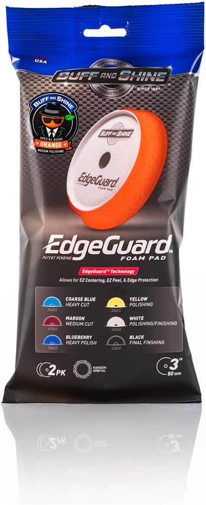Buff and Shine - EdgeGuard Foam Buffing Pads - Orange - 3" Cutting & Polishing Pad - Pack of 2
