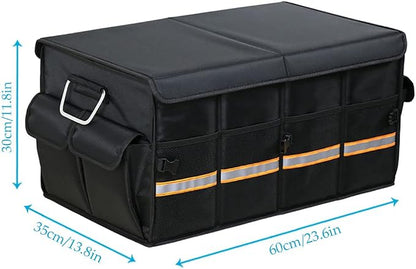 Tianle Car Trunk Organizer - Collapsible Trunk Organizer & Lid Foldable Cover Aluminium Alloy Handle Reflective Strip for Auto, SUV, Truck, Minivan (L Black)