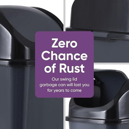 Superio Kitchen Trash Can with Swing Top Lid 9 Gallon Slim Waste Bin 37 Qt Sturdy Plastic Garbage Can Medium Recycling Bin for Office, Bathroom, Under Counter, Dorm, Bedroom (Dark Grey)