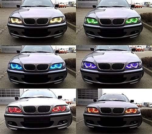 iJDMTOY Multi-Color 120-SMD RGB LED Angel Eyes Halo Ring Lighting Kit w/Adjustable Setting Compatible with BMW E36 E46 3 Series E38 E39 5 7 Series Xenon Front Road Illuminating Lights