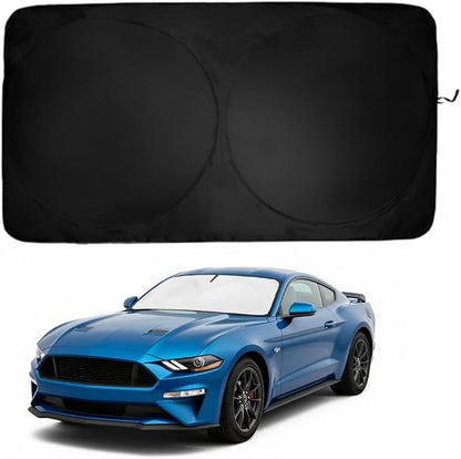 Windshield Sun Shade | Compatible for Ford Mustang (2015-2026) | Certified 99.87% UVB & 99.02% UVA Car Sun Shade. Award Winning Sunshade - Patented Technology | Car Shades by Kinder Fluff