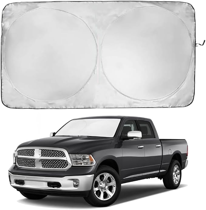 Windshield Sun Shade | Compatible for Dodge RAM 1500 2011-Present | Certified 99.87% UVB & 99.02% UVA Car Sun Shade. Award Winning Sunshade - Patented Technology | Car Shades by Kinder Fluff