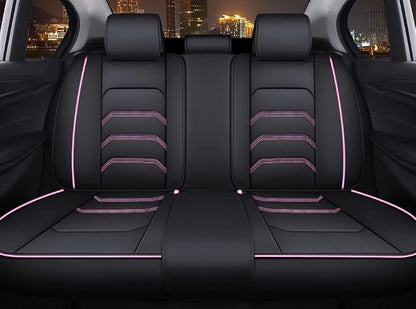 Comfortable Leather Auto Car Seat Covers 5 Seats Full Set Universal Fit (Black & Pink