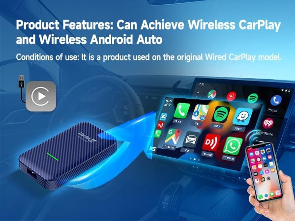 Carlinkit 4.0 Wireless CarPlay & Android Auto Adapter, Plug & Play, 2 in 1 - Fit for Factory Wired CarPlay Cars from 2015 to Now, No Latency, Online Upgrade, Auto-Connect After Set