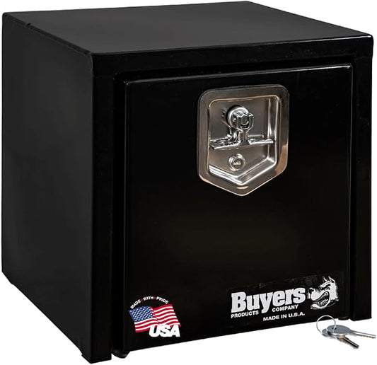 Buyers Products 1703320 Black Steel Underbody Truck Tool Box – 15 x 13 x 15 Inch - Truck Bed & Underbelly RV Storage Box, Locking T-Latch, Weather-Resistant, Heavy-Duty Flatbed Job Box, Made in USA