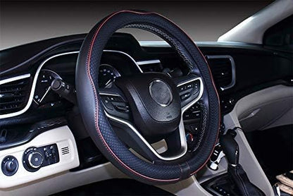 Mayco Bell Universal Standard Size Steering Wheel Cover Anti-Slip,Safety,Soft,Breathable,Durable,Full Surround,Comfortable Grip Microfiber Leather (14.5-15 inch,Wine Red)
