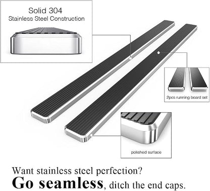 APS 304 Stainless Steel Polished 6in Silver Running Boards Compatible with Chevy Colorado GMC Canyon 2015-2026 Crew Cab (Nerf Bars Side Steps)