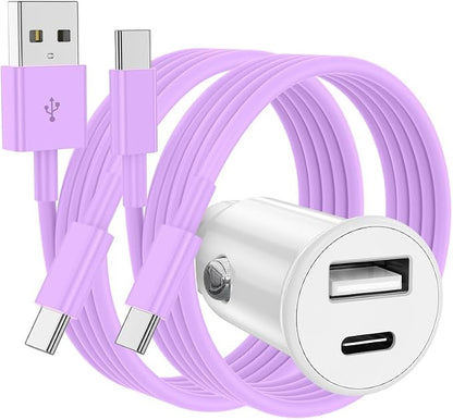 USB C Car Charger for iPhone 17 16 15 Pro Max,40W Dual Port USB-C & USB-A Car Fast Charging Adapter, 2X6FT C to C Cable & A to C Carplay Cable for iPhone 17 16 15 Series/iPhone Air,iPad,Samsung-Purple