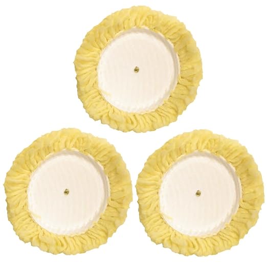 SM Arnold Spin Brite™ Professional Auto Detailing 3-1/2" Wool Yellow Curved Edge Loop Polishing Pad, 3-Pack, High-Performance Car Buffing & Wax Removal Tool for Precision Cleaning
