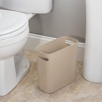 mDesign Plastic Small Trash Can, 1.5 Gallon/5.7-Liter Wastebasket, Narrow Garbage Bin with Handles for Bathroom, Laundry, Home Office - Taupe