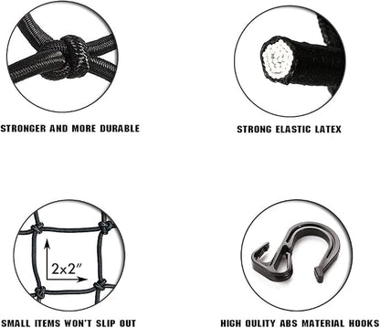 15"x15" Motorcycle Cargo Net Stretches to 30"x30" with 6 Hooks 2''x2'' Mesh for Motorcycle Motorbike Bikes