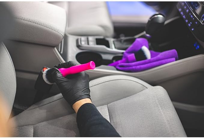 Detail Factory - Synthetic Detailing Brush Set - Ultra-Soft Interior Car Cleaning Brushes for, Screens, Emblems, & Tight Spaces - Pink